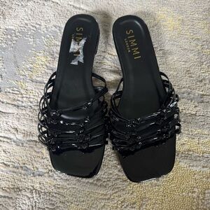 Simmi London black patent slide sandals strappy 38 / 7